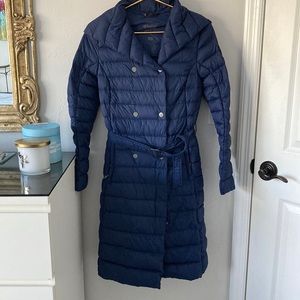 Pajar Canada Hooded Belted Puffer Lightweight Coat Navy Blue